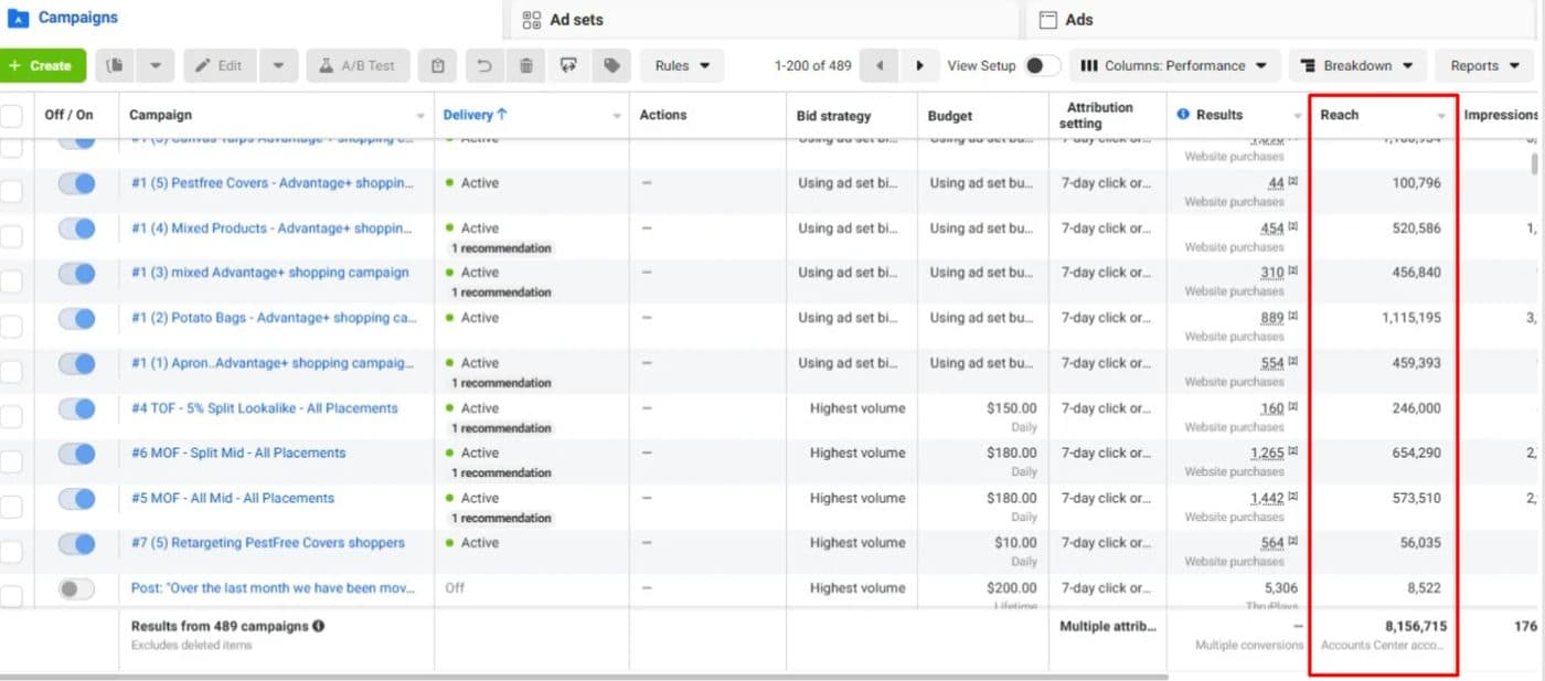 Facebook Ads Manager — campaign performance — screenshot 8