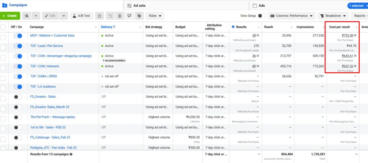 Facebook Ads Manager — campaign performance — screenshot 9
