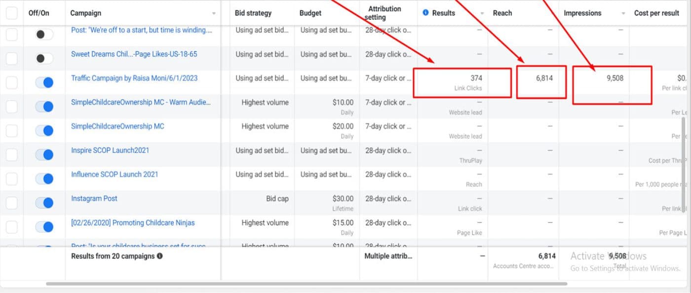 Facebook Ads Manager — campaign performance — screenshot 11