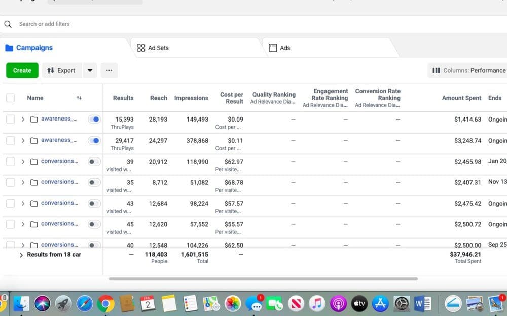 Facebook & Google Ads — client campaign results — screenshot 9