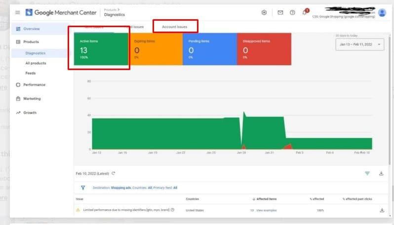 Google Merchant Center — feed health & diagnostics — screenshot 11